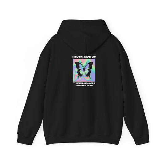 Never Give Up Butterfly - Heavy Blend™ Hooded Sweatshirt - Black